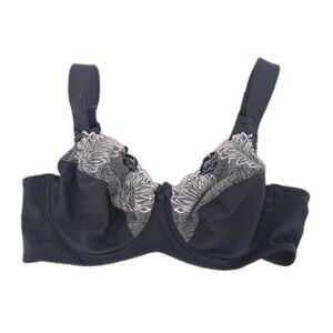 Curve Muse Bra UnPadded Floral Lace Cups Gray Sexy Lingerie Size 42B